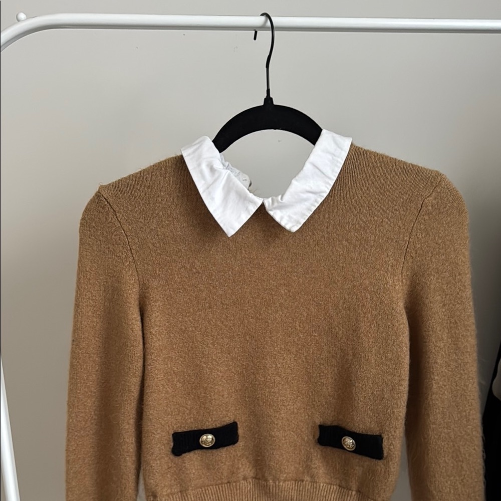 Classic Tan Sweater with White Collar